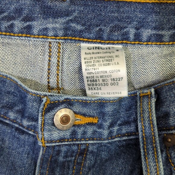 Cinch Jeans Men's 35x34 Fits 34x33 Blue Western Denim Green Label Cowboy Rodeo - Picture 10 of 11